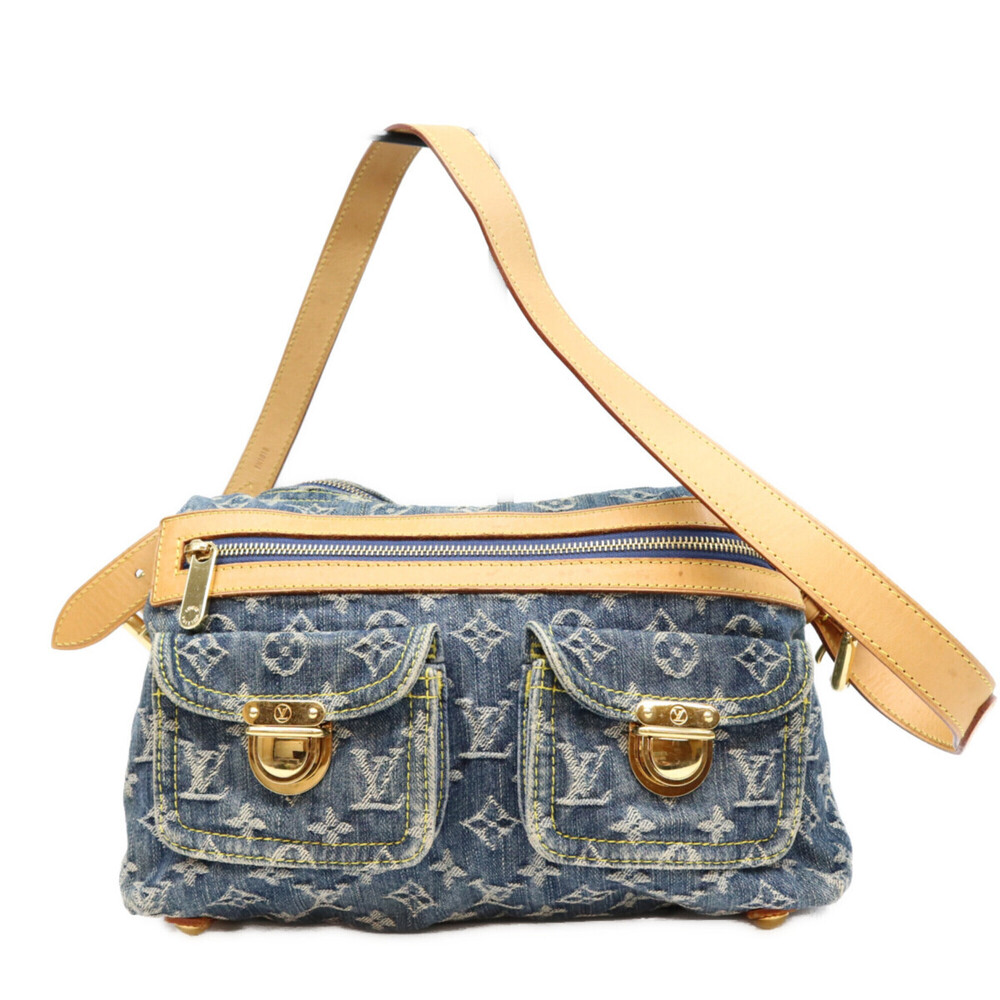 LOUIS VUITTON M95049 Monogram Denim Baggy PM Long Shoulder Bag, Indigo, Gold ...